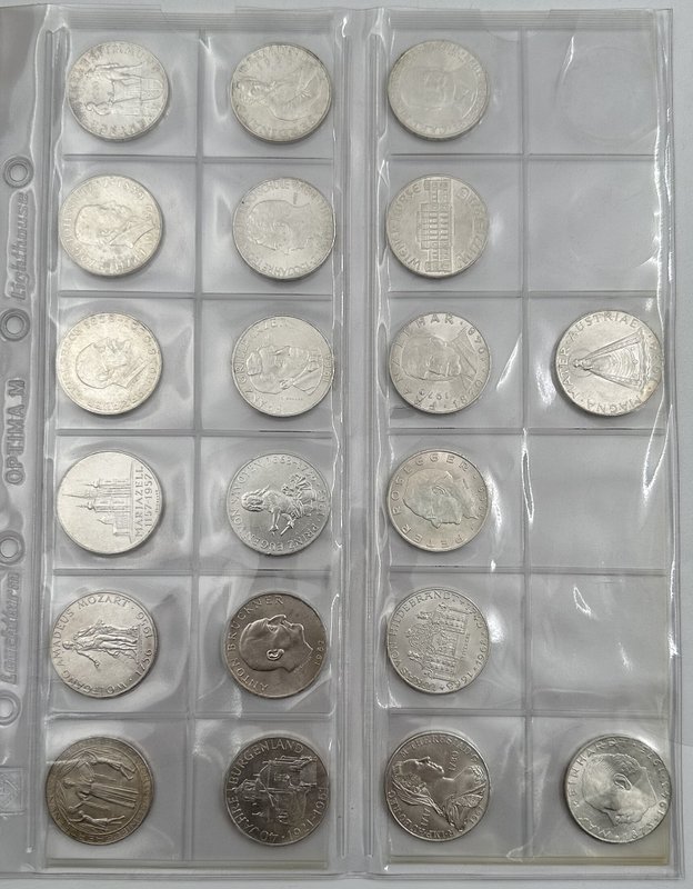 Подборка серебряных монет 5 шиллингов 1934, 25, 50, 100 шиллингов 1955-1979 Австрия 46 штук