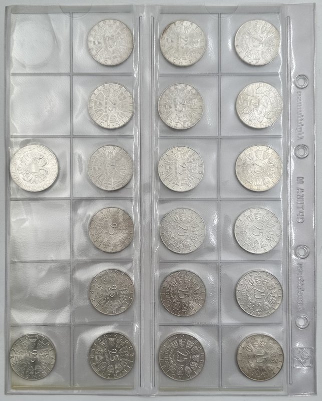 Подборка серебряных монет 5 шиллингов 1934, 25, 50, 100 шиллингов 1955-1979 Австрия 46 штук