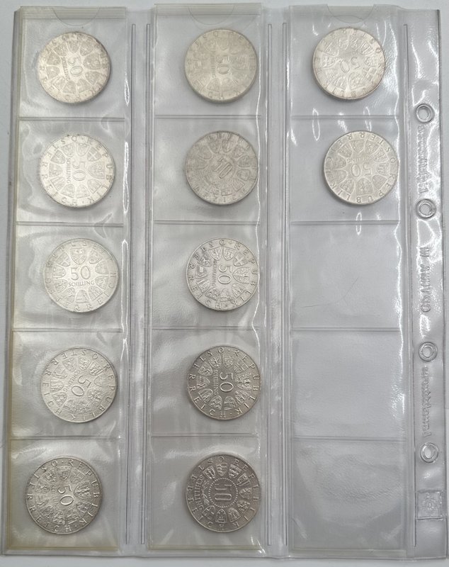 Подборка серебряных монет 5 шиллингов 1934, 25, 50, 100 шиллингов 1955-1979 Австрия 46 штук
