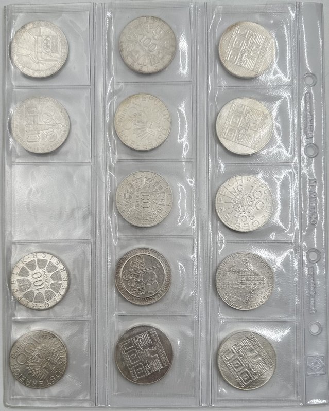 Подборка серебряных монет 5 шиллингов 1934, 25, 50, 100 шиллингов 1955-1979 Австрия 46 штук