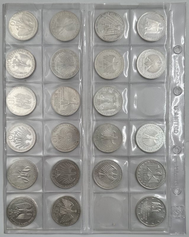 Подборка монет 5, 10 марок 1957-2001, 10 евро 2002-2003 ФРГ Германия 48 штук
