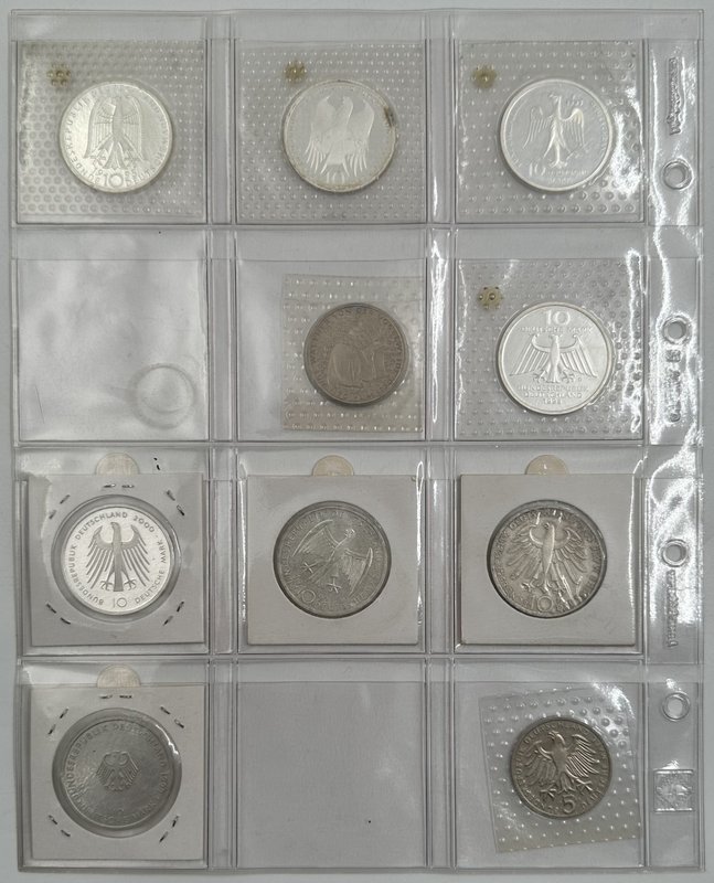 Подборка монет 5, 10 марок 1957-2001, 10 евро 2002-2003 ФРГ Германия 48 штук