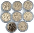 Набор медалей-мулов Святыни православия (реверсы 3 рубля 1997-2008 серебро) ММД томпак 8 штук