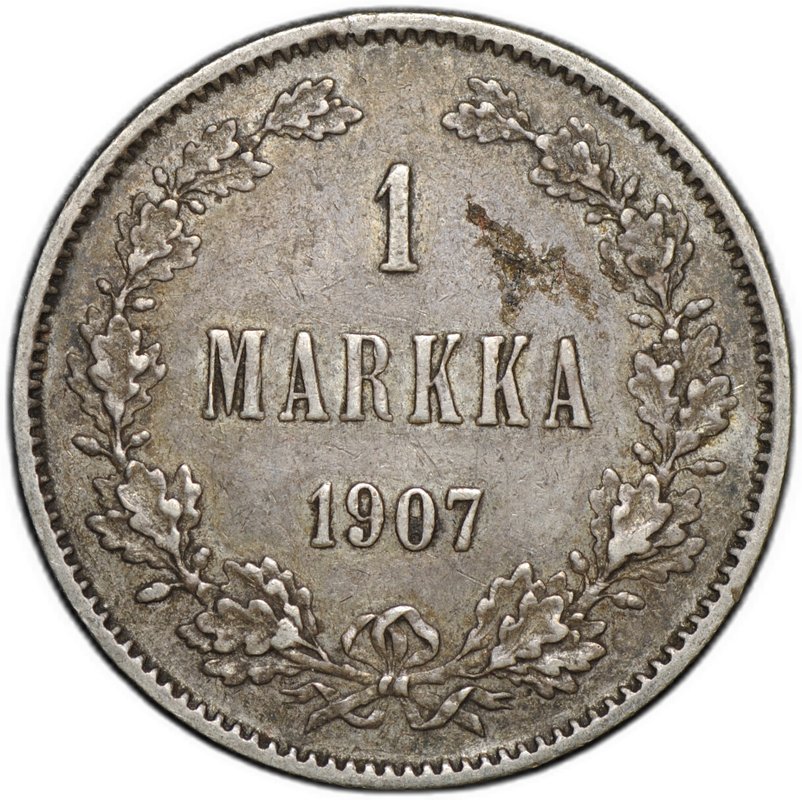 Монета 1 марка 1907 L Русская Финляндия