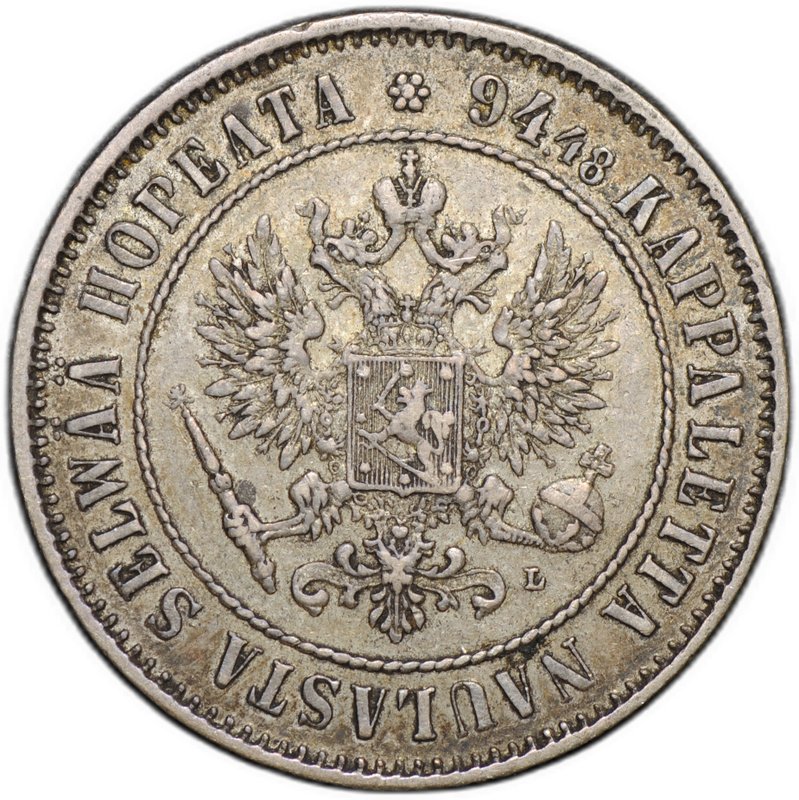 Монета 1 марка 1907 L Русская Финляндия