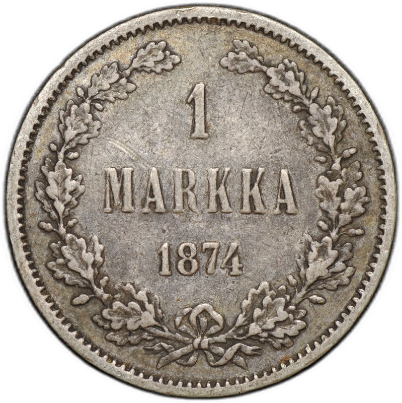 Монета 1 марка 1874 S Русская Финляндия