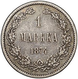 фото для Монета 1 марка 1874 S Русская Финляндия Аверс
