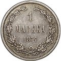 Монета 1 марка 1874 S Русская Финляндия