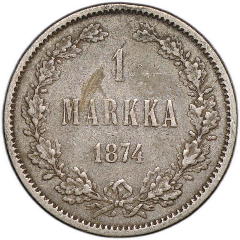 Монета 1 марка 1874 S Русская Финляндия