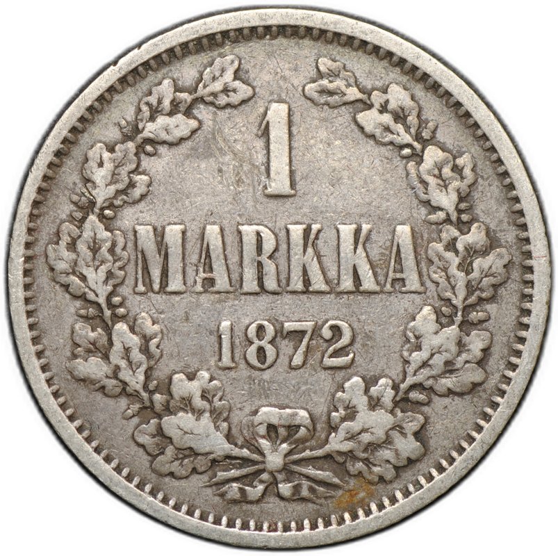 Монета 1 марка 1872 S Русская Финляндия