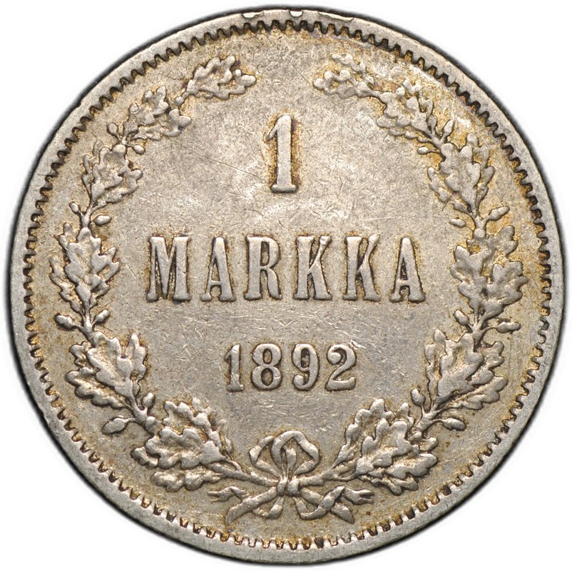 Монета 1 марка 1892 L Русская Финляндия