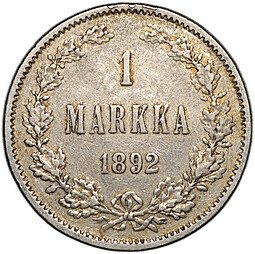 фото для Монета 1 марка 1892 L Русская Финляндия Аверс