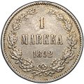 Монета 1 марка 1892 L Русская Финляндия