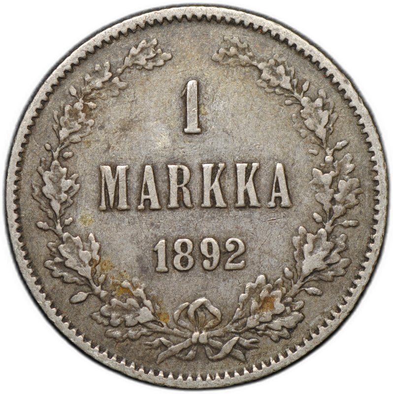 Монета 1 марка 1892 L Русская Финляндия