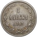 Монета 1 марка 1892 L Русская Финляндия