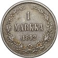 Монета 1 марка 1892 L Русская Финляндия