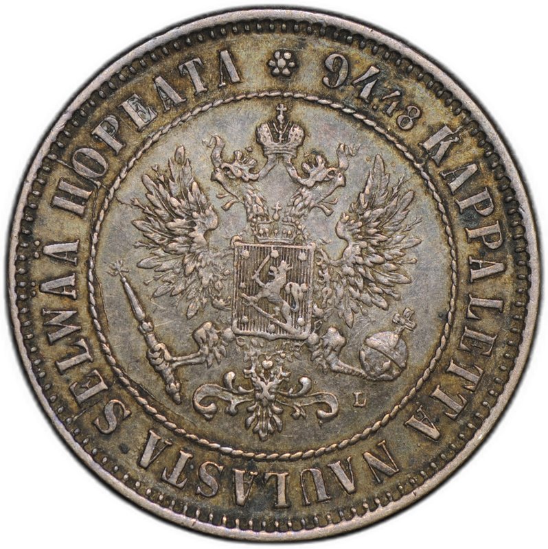 Монета 1 марка 1890 L Русская Финляндия