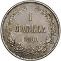 Монета 1 марка 1890 L Русская Финляндия