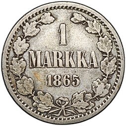 фото для Монета 1 марка 1865 S Русская Финляндия Аверс