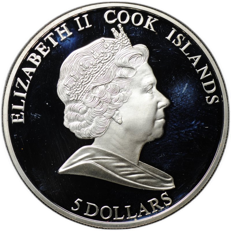 Монета 5 долларов 2011 Чемпиoнату миpa по биатлoну Xанты-Мaнcийcк Острова Кука