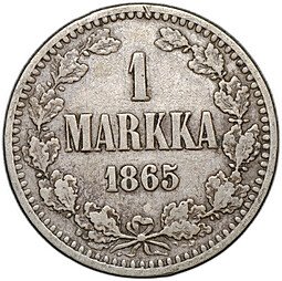 фото для Монета 1 марка 1865 S Русская Финляндия Аверс