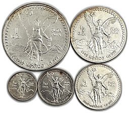 фото для Набор 1/20, 1/10, 1/4, 1/2, 1 онза (унция) серебра 1992 Свобода Мексика 5 монет Аверс