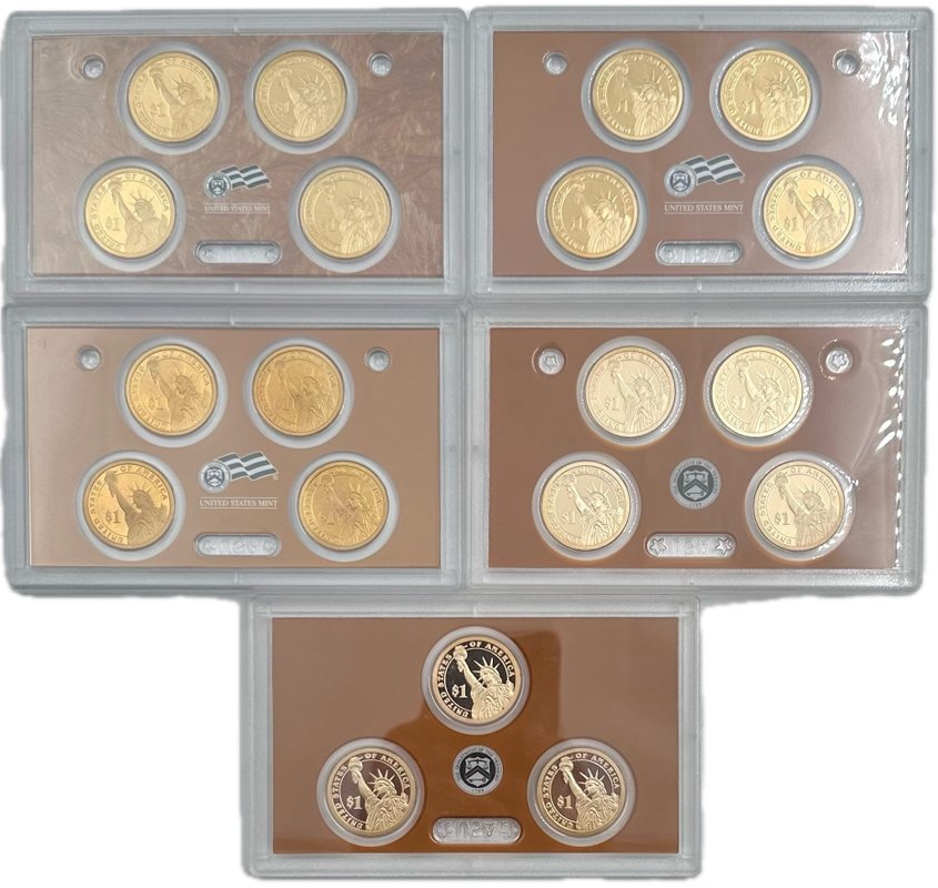 Президентские наборы 1 доллар 2007, 2008, 2009, 2015, 2016 PROOF Президенты США