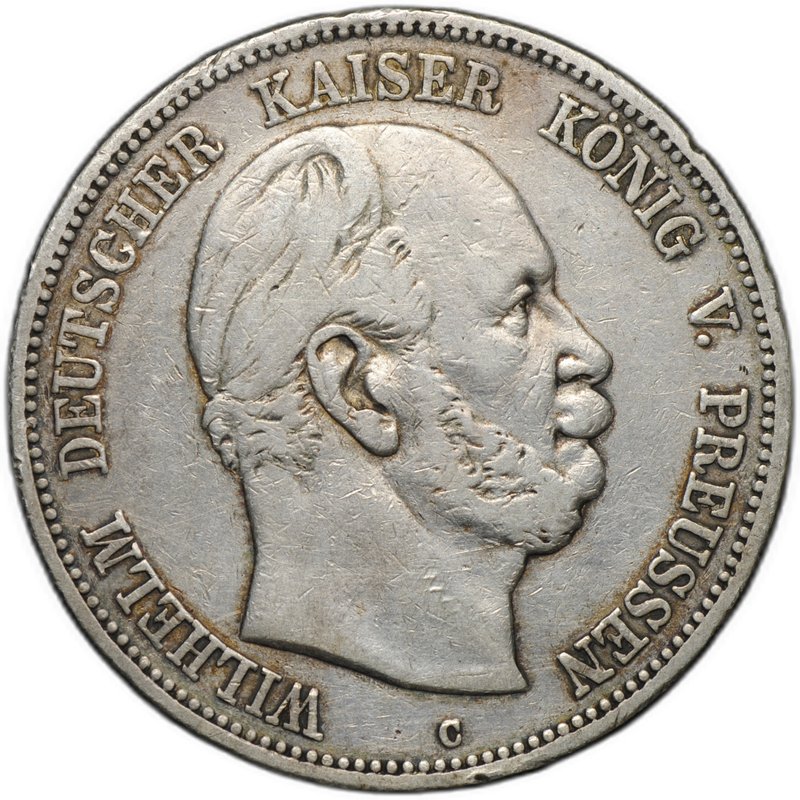 Монета 5 марок 1876 C Пруссия Германия