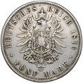 Монета 5 марок 1876 C Пруссия Германия