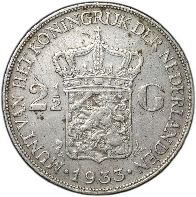 Монета 2 1/2 гульдена 1933 Нидерланды