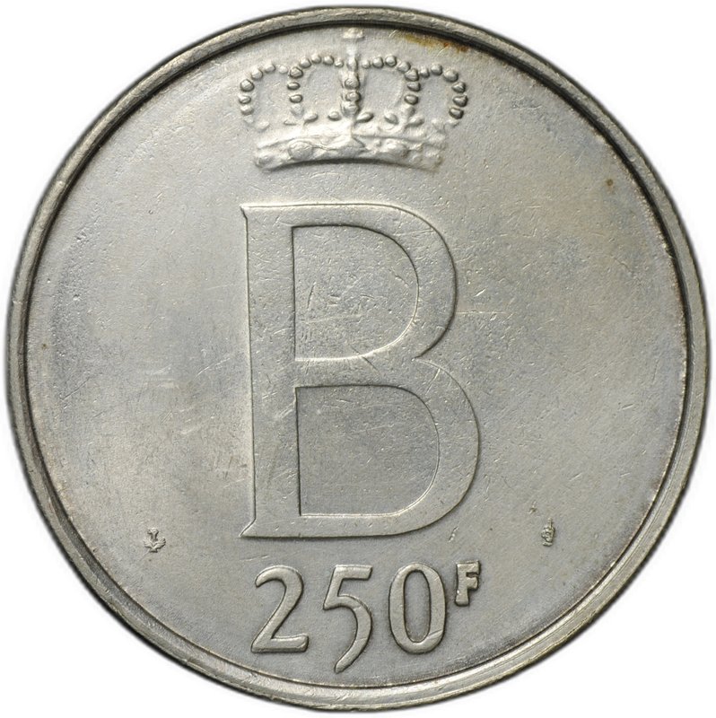 Монета 250 франков 1976 25 лет правлению Короля Бодуэна I DER BELGEN Бельгия