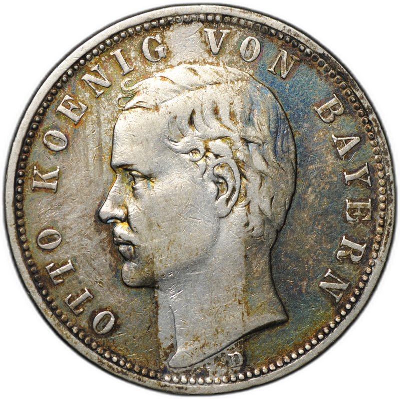 Монета 5 марок 1898 D Бавария Германия