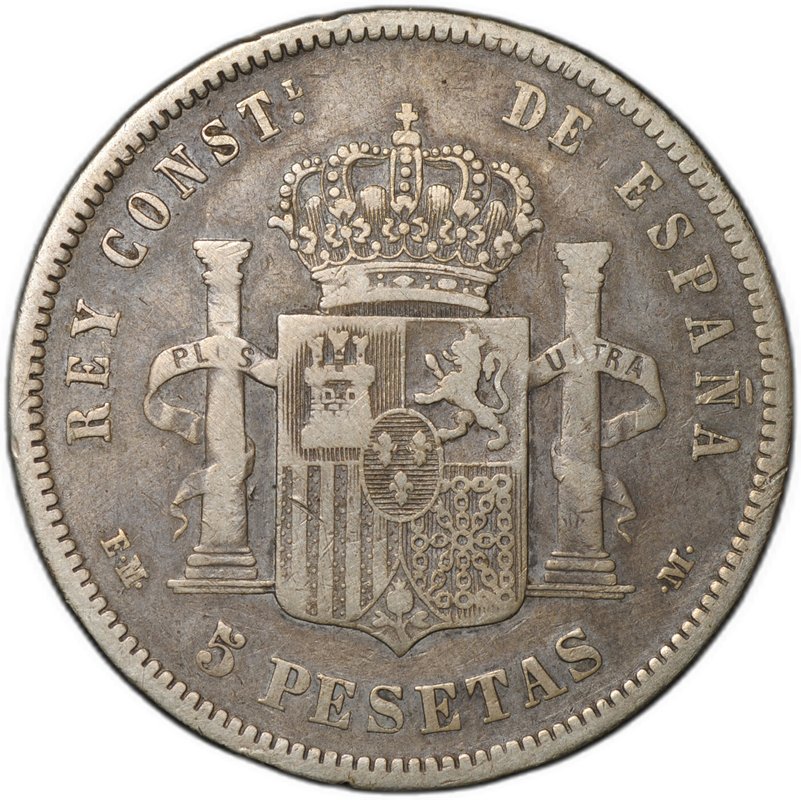 Монета 5 песет 1878 EM Испания