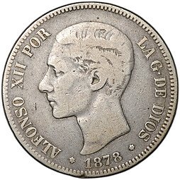 фото для Монета 5 песет 1878 EM Испания Аверс