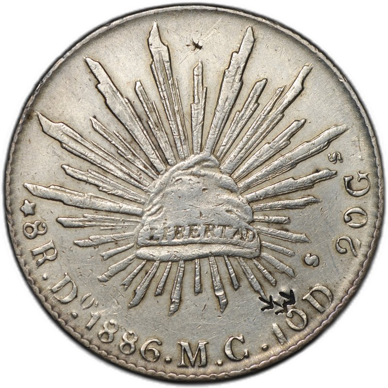 Монета 8 реалов 1886 Do Виктория-де-Дуранго Мексика