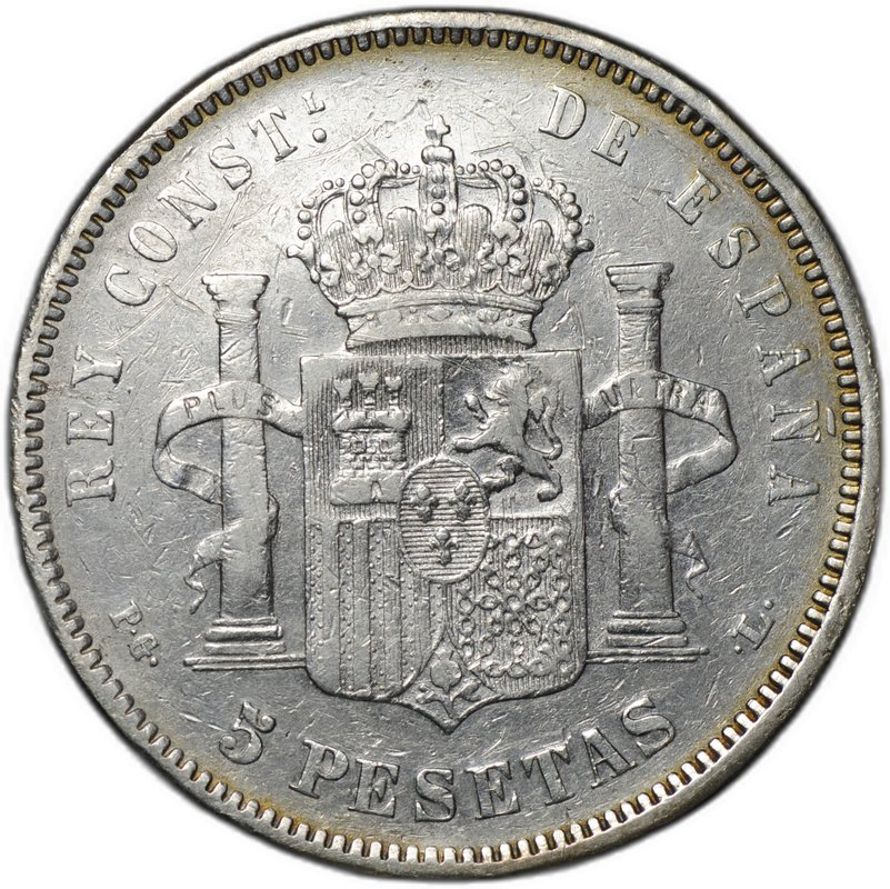 Монета 5 песет 1893 L Испания
