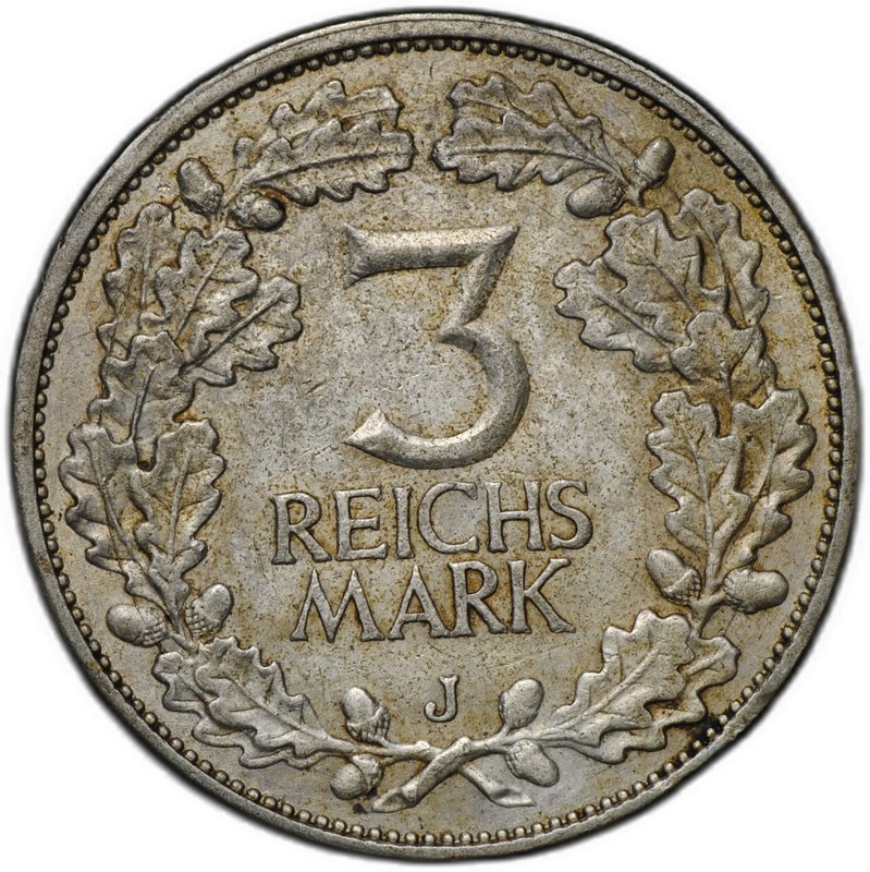 Монета 3 рейхсмарки (марки) 1925 J Тысячелетие Рейнской области Рейнланд Германия