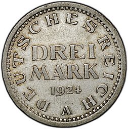 фото для Монета 3 марки 1924 A Германия Аверс