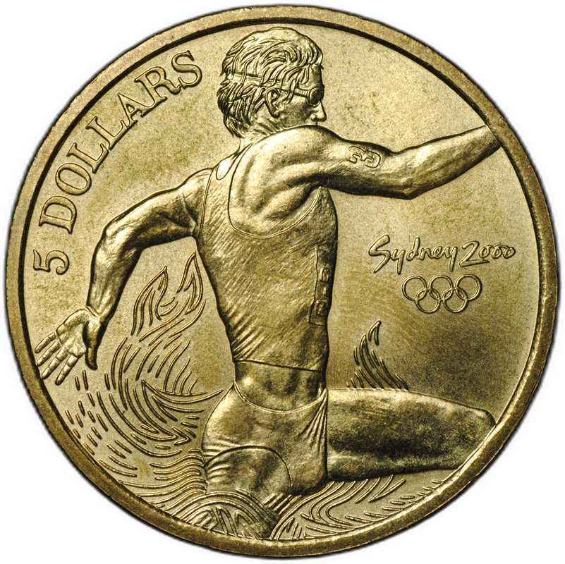 Монета 5 долларов 2000 Триатлон Олимпиада Сидней Австралия