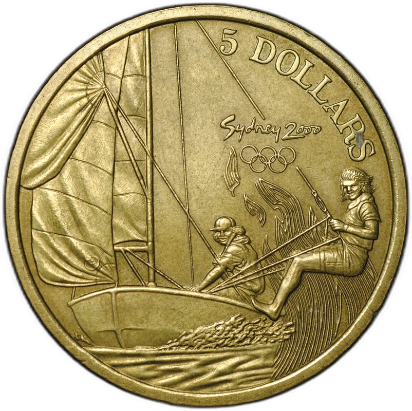 Монета 5 долларов 2000 Парусный спорт Олимпиада Сидней Австралия