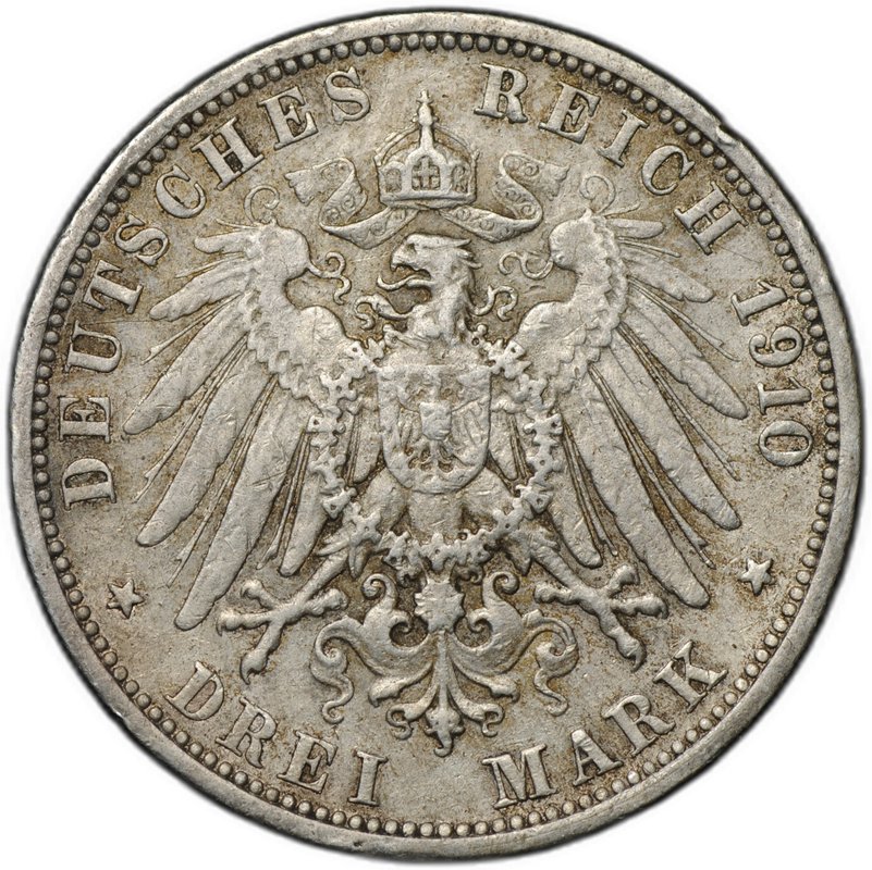 Монета 3 марки 1910 G Баден Германия