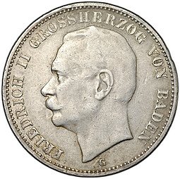 фото для Монета 3 марки 1910 G Баден Германия Аверс