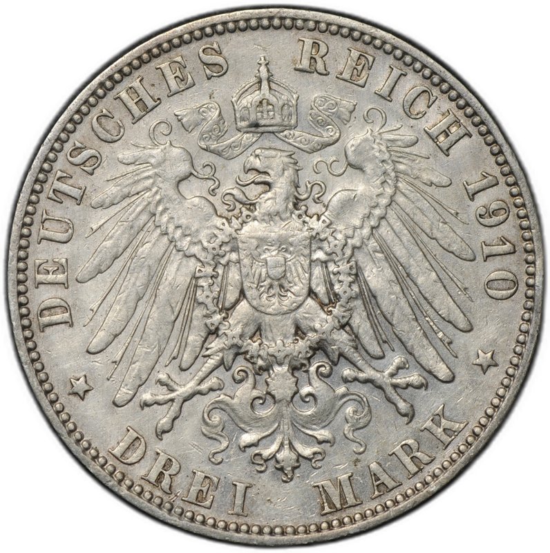 Монета 3 марки 1910 Е Саксония Германия