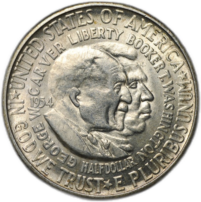 Монета 50 центов (1/2 доллара) 1954 S Джорж Карвер и Букер Вашингтон США