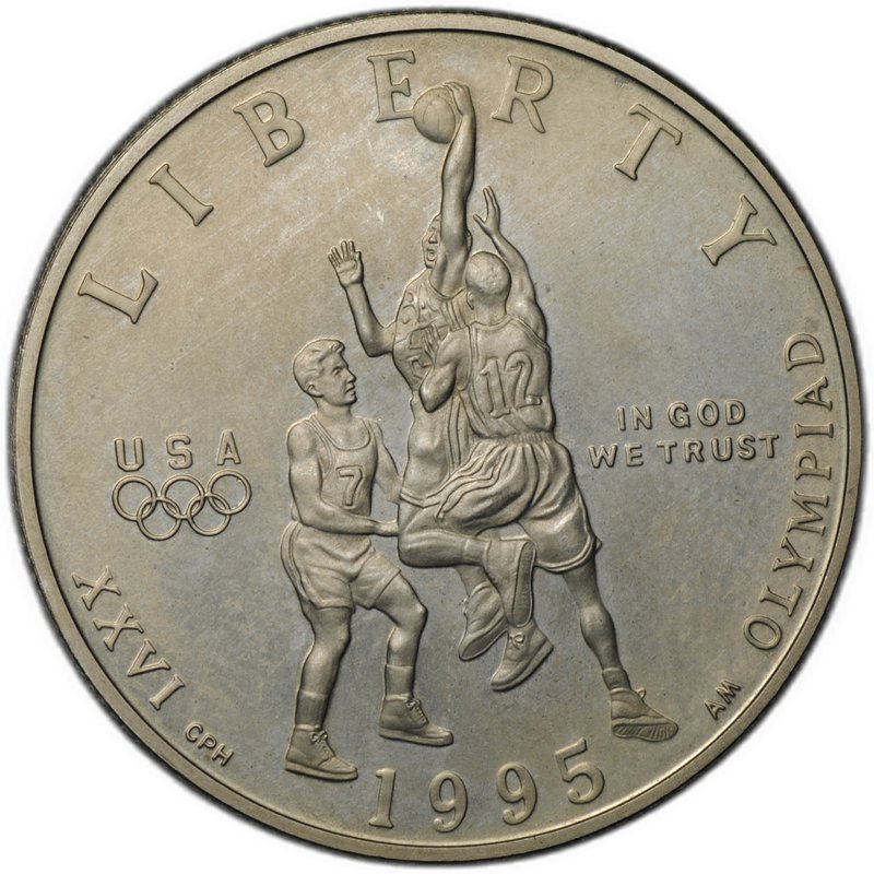 Монета 50 центов (1/2 доллара) 1995 Олимпиада Атланта 1996 Баскетбол S США