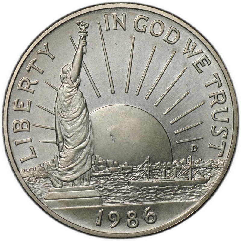 Монета 50 центов (1/2 доллара) 1986 D 100 лет Статуе Свободы Нация иммигрантов США
