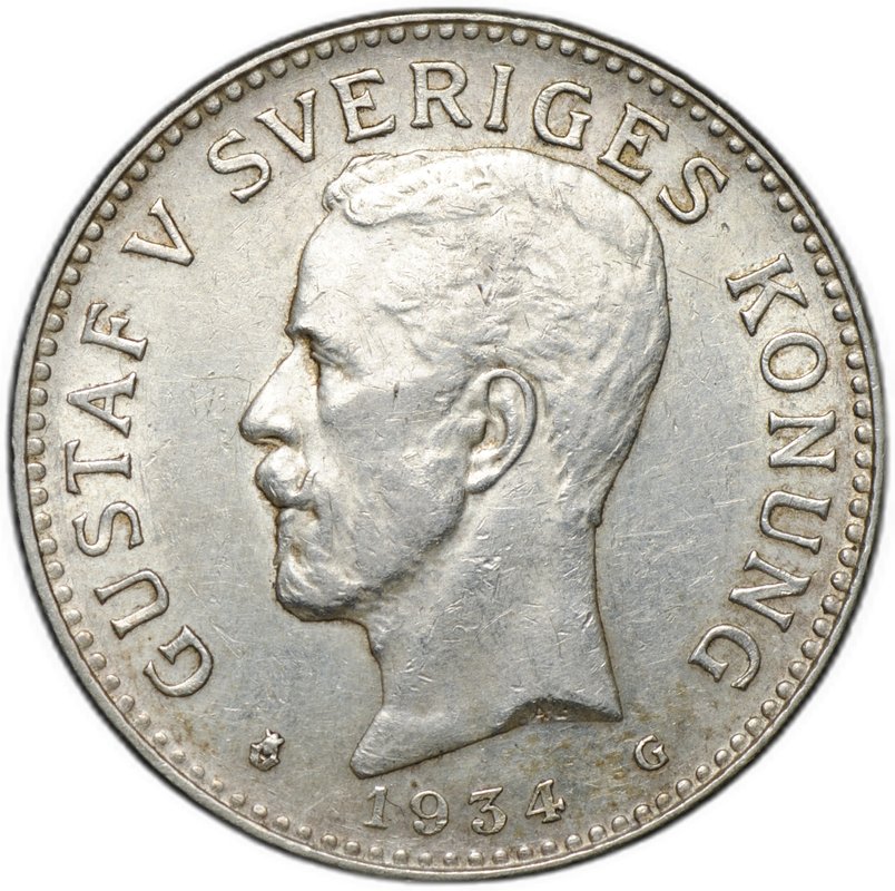 Монета 2 кроны 1934 G Швеция
