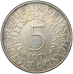 фото для Монета 5 марок 1971 G Германия ФРГ Аверс