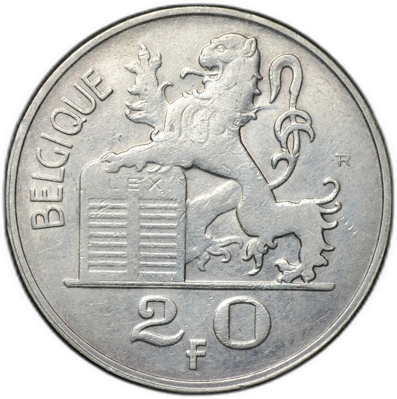 Монета 20 франков 1953 BELGIQUE Бельгия