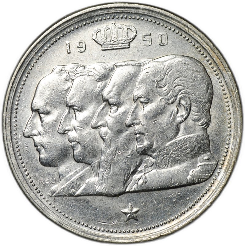 Монета 100 франков 1950 BELGIQUE Бельгия